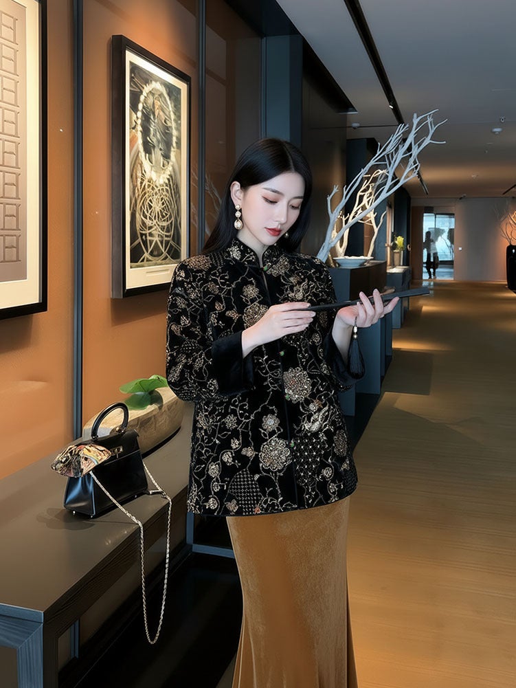 Yailla Versatile Modern Chinese Retro Style High-End Feel Trending This Year Luxurious and Elegant Heavy-Duty Embroidered Cotton-Padded Jacket/Coat for Women Niche Design Tang Coat Suit - Image 5